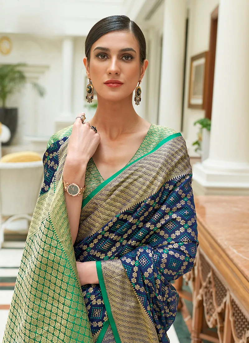 Dark Blue Patola Silk Saree