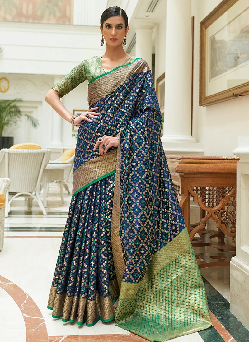 Dark Blue Patola Silk Saree