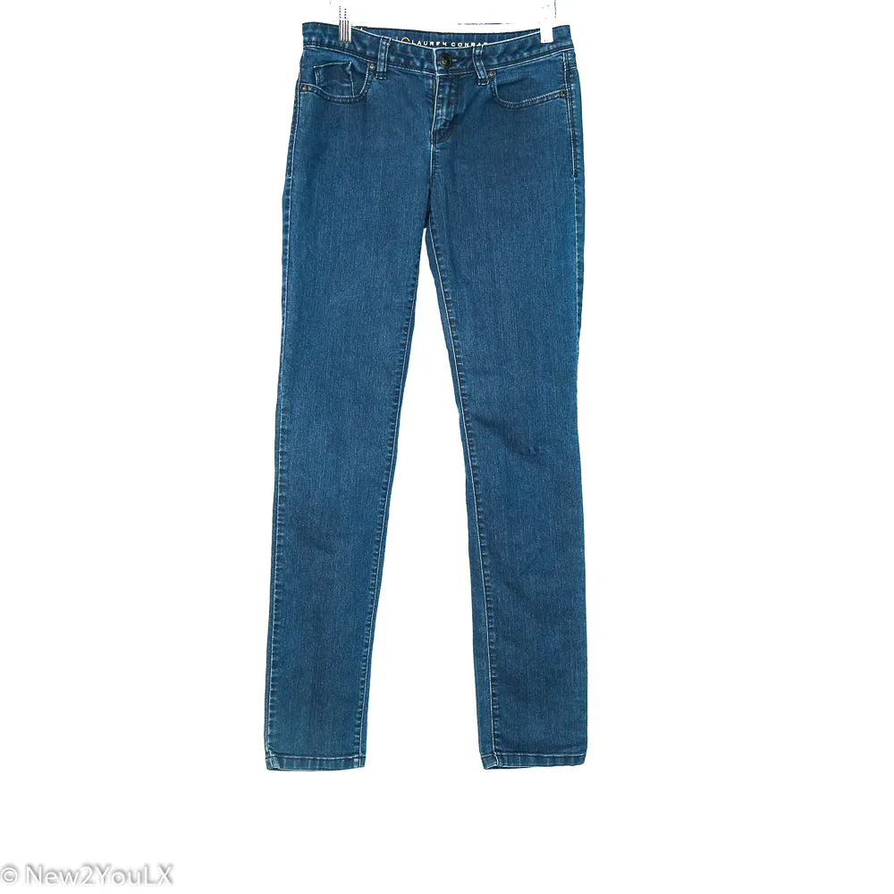 Dark Wash Black Logo Button Jeans (Lauren Conrad)