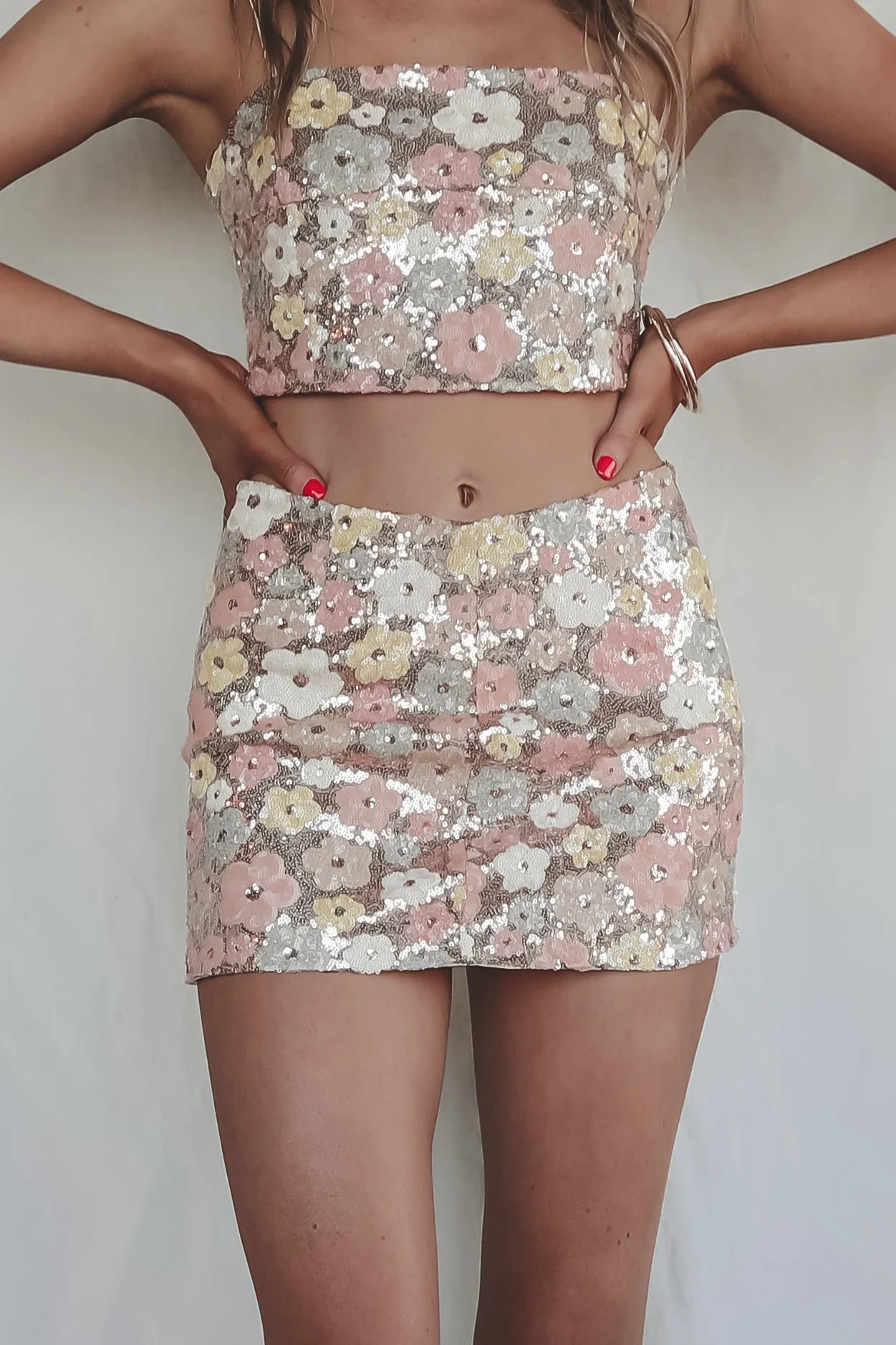 DEAL She Sparkles And She Knows It Sequin Floral Mini Skirt