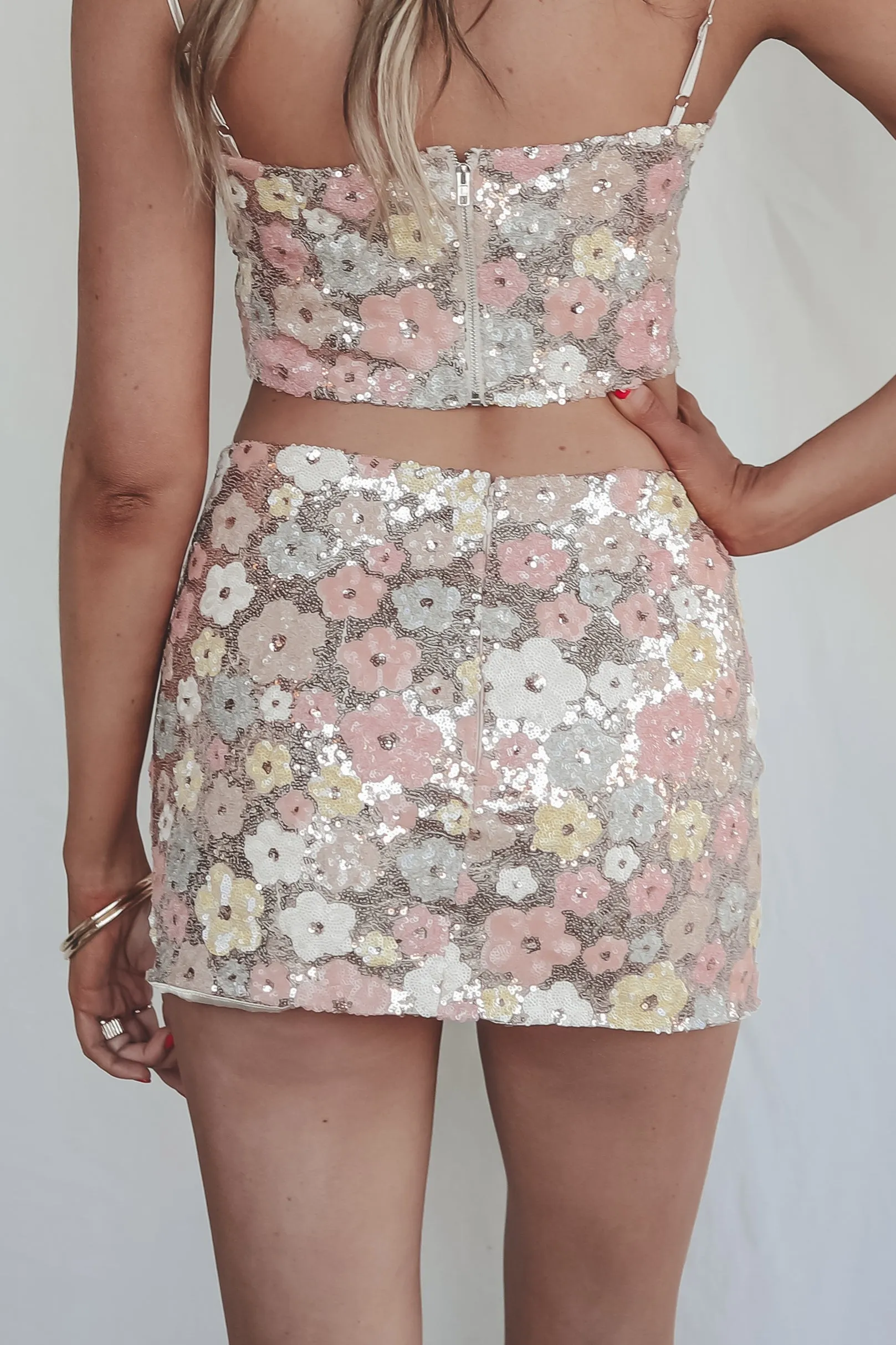 DEAL She Sparkles And She Knows It Sequin Floral Mini Skirt