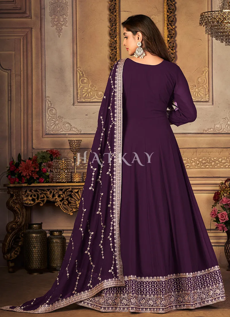 Deep Purple Zari Embroidery Traditional Anarkali Suit