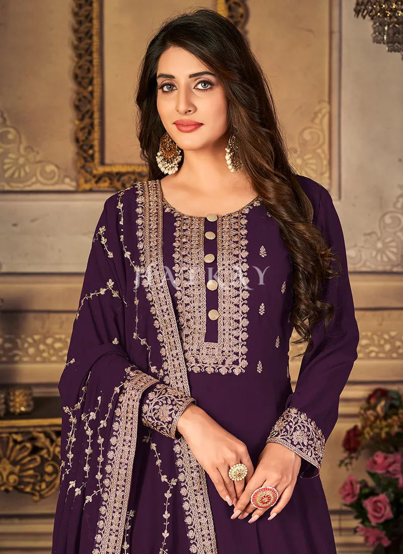 Deep Purple Zari Embroidery Traditional Anarkali Suit
