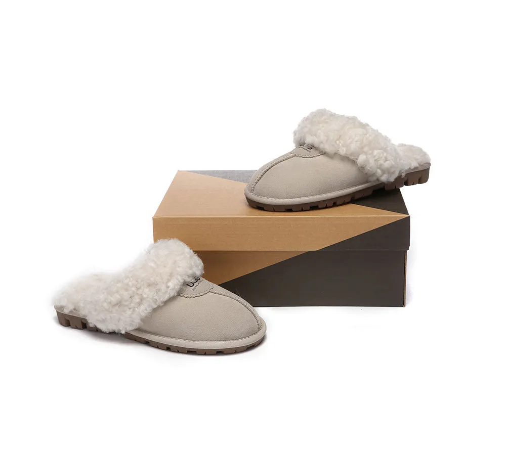 Double Faced Sheepskin Wool Slippers Waffle Curly