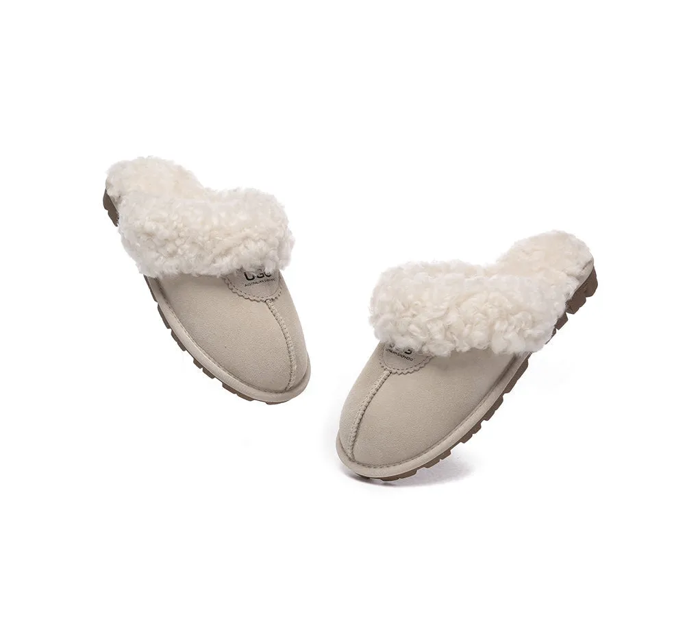 Double Faced Sheepskin Wool Slippers Waffle Curly