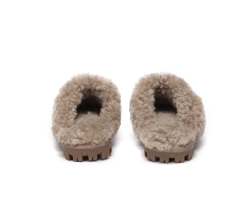 Double Faced Sheepskin Wool Slippers Waffle Curly