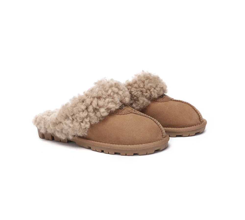 Double Faced Sheepskin Wool Slippers Waffle Curly