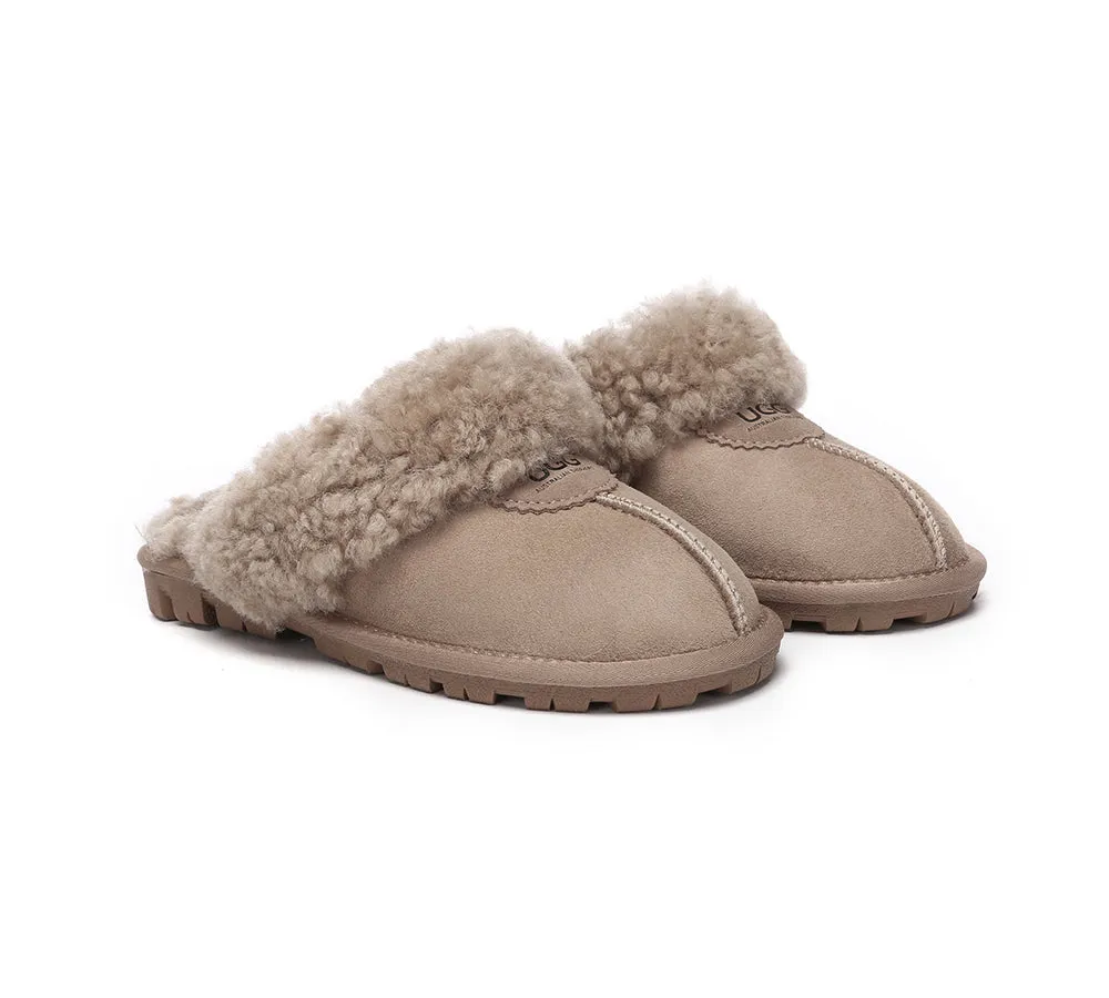 Double Faced Sheepskin Wool Slippers Waffle Curly