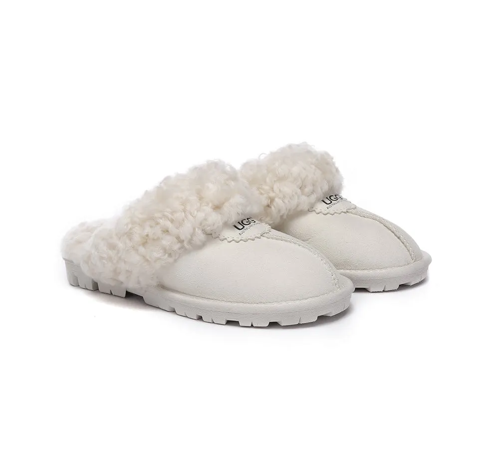 Double Faced Sheepskin Wool Slippers Waffle Curly
