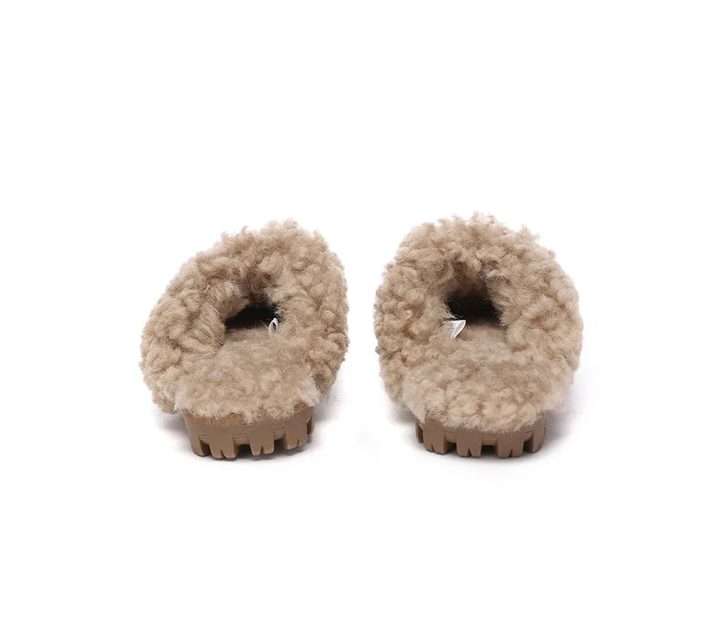 Double Faced Sheepskin Wool Slippers Waffle Curly