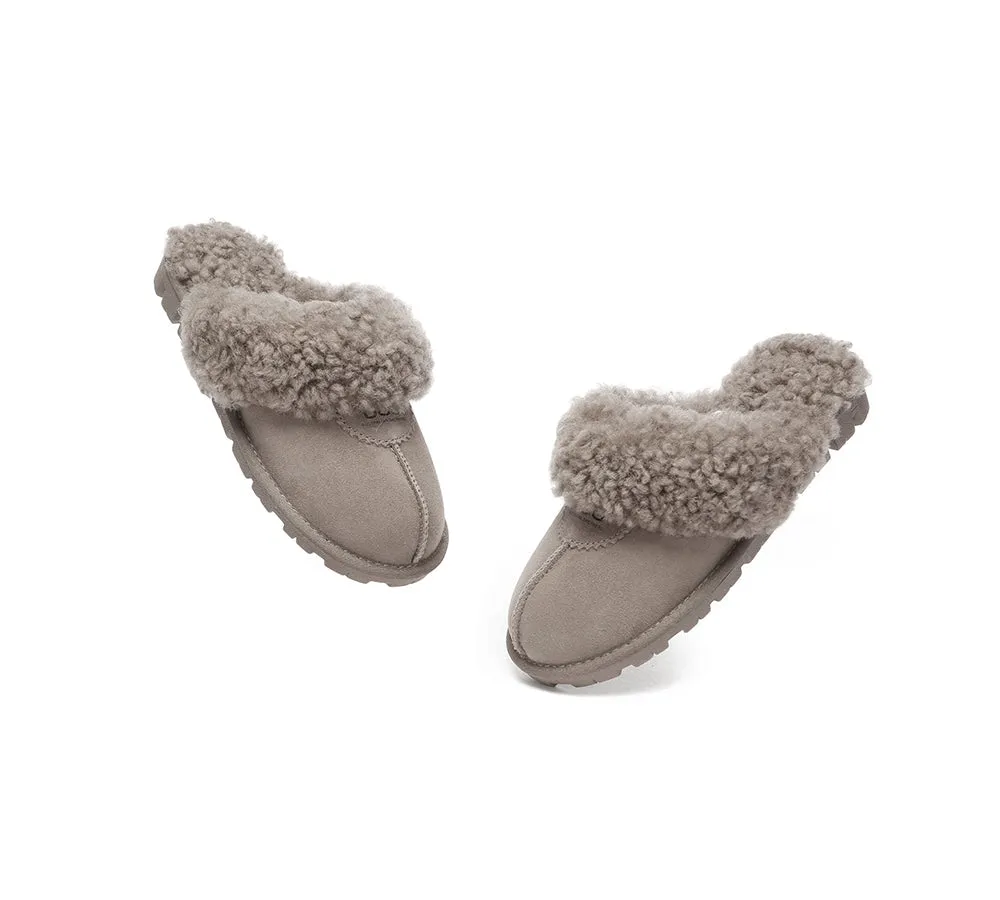 Double Faced Sheepskin Wool Slippers Waffle Curly