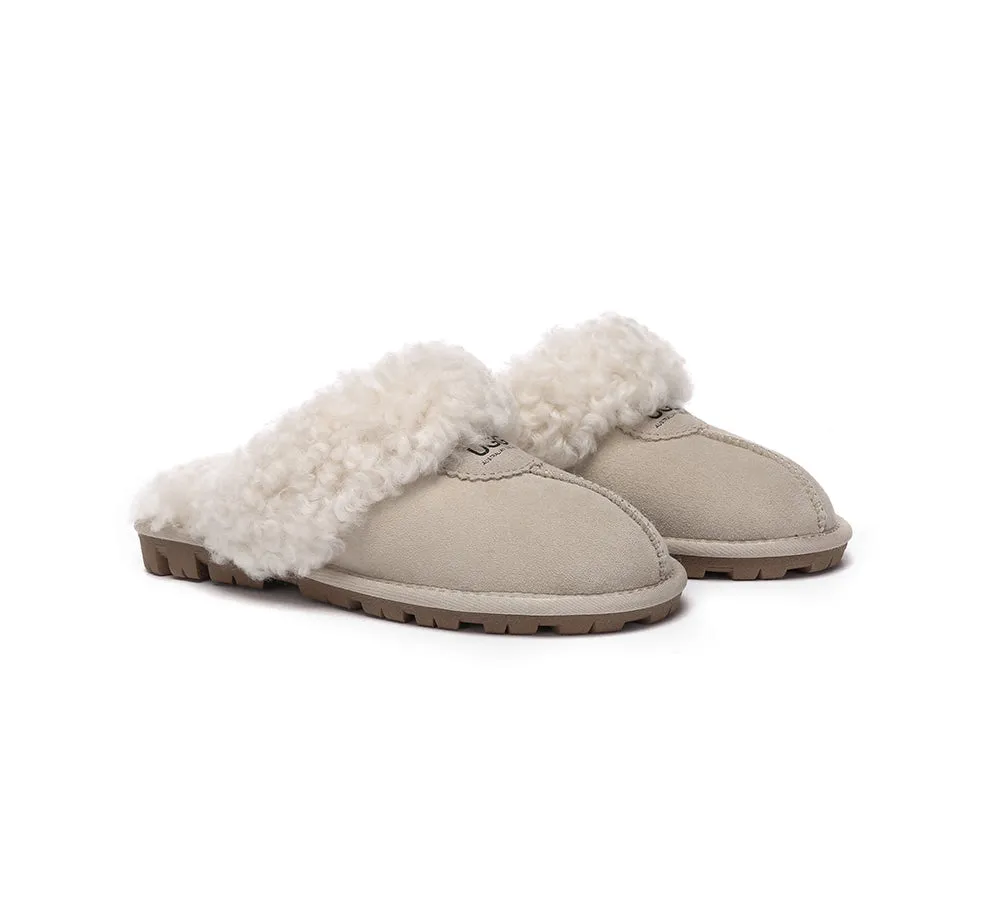 Double Faced Sheepskin Wool Slippers Waffle Curly