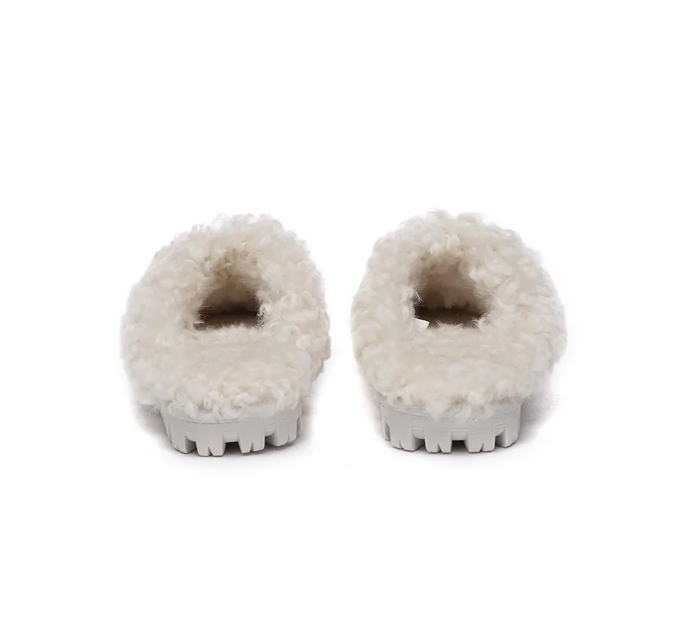 Double Faced Sheepskin Wool Slippers Waffle Curly