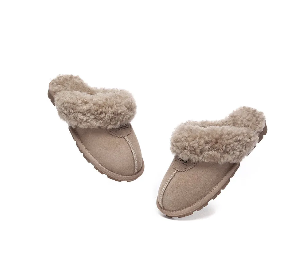 Double Faced Sheepskin Wool Slippers Waffle Curly