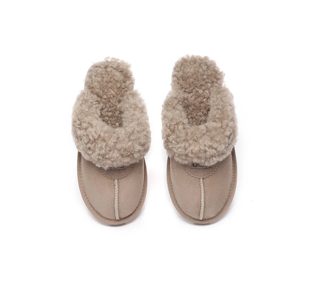 Double Faced Sheepskin Wool Slippers Waffle Curly