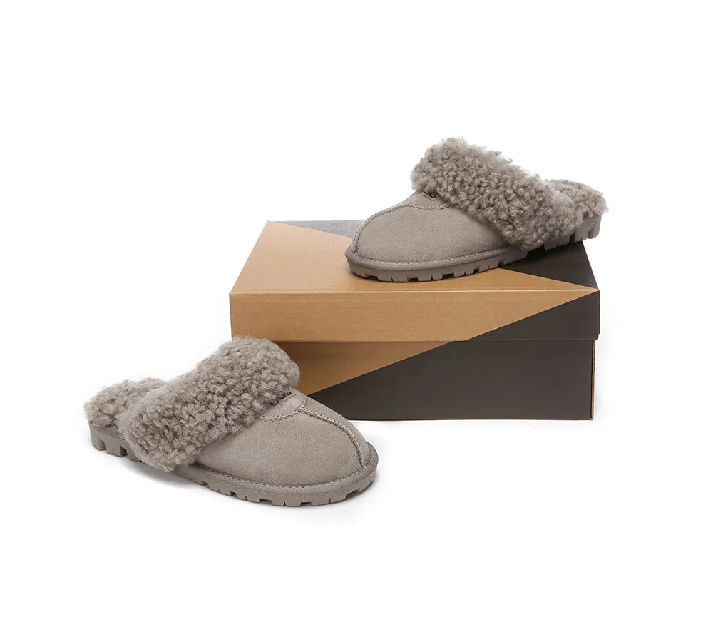 Double Faced Sheepskin Wool Slippers Waffle Curly