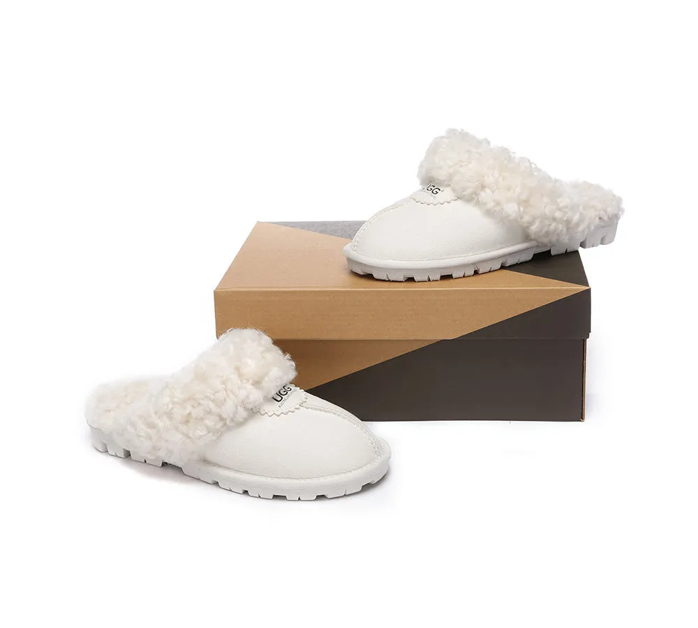 Double Faced Sheepskin Wool Slippers Waffle Curly