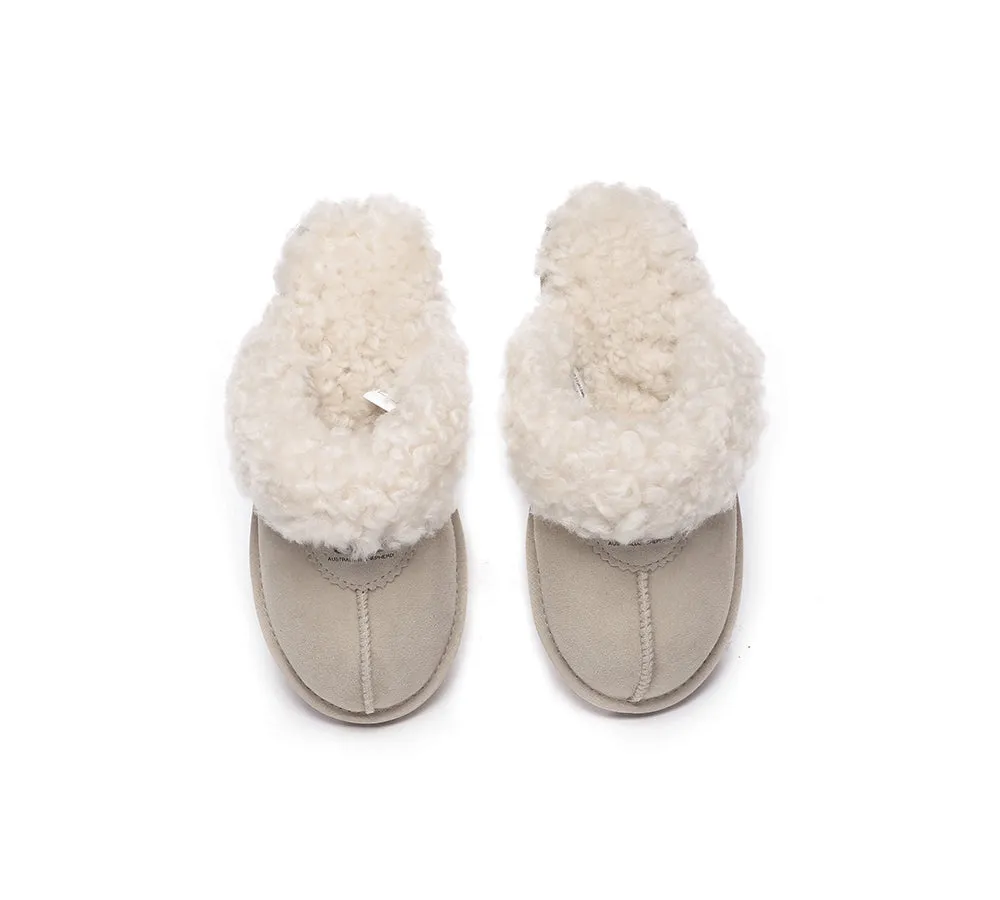Double Faced Sheepskin Wool Slippers Waffle Curly