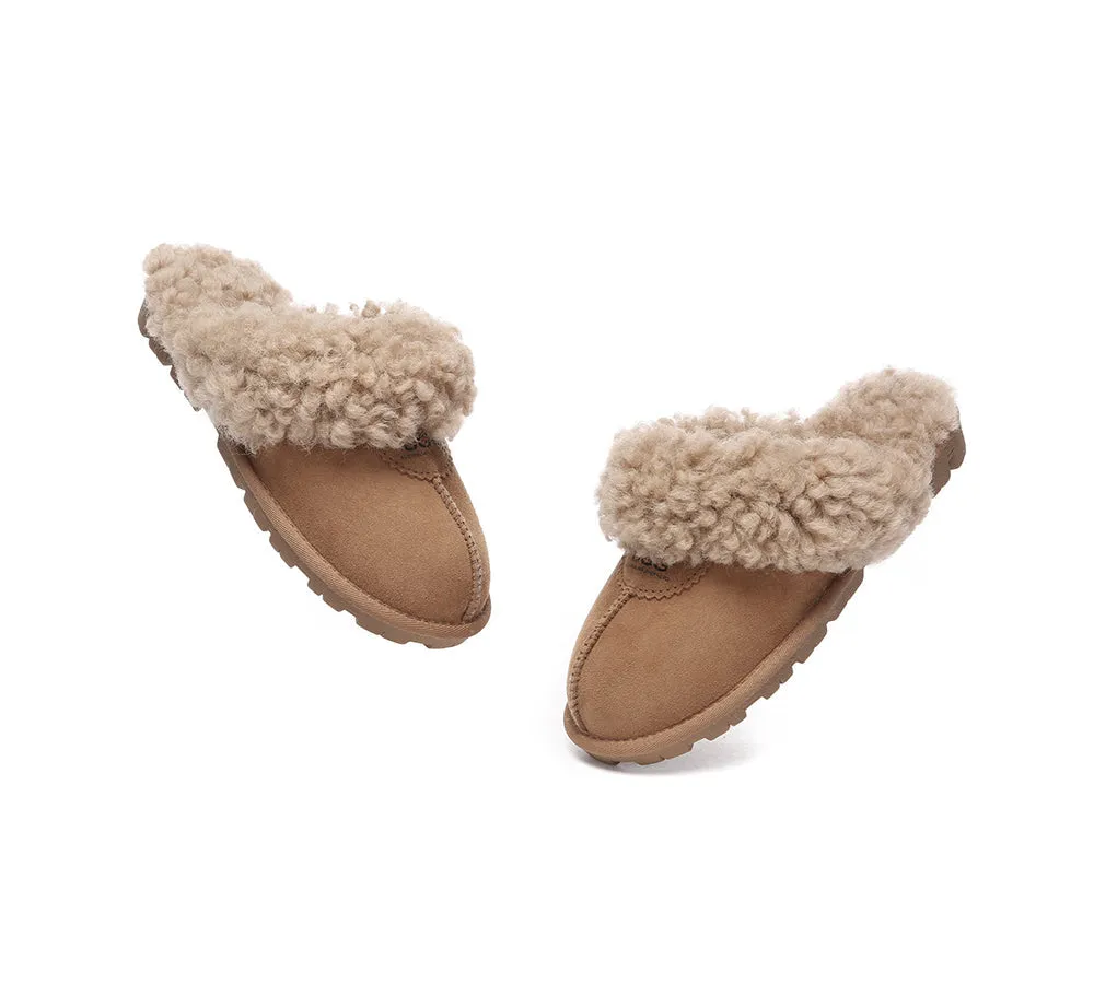 Double Faced Sheepskin Wool Slippers Waffle Curly
