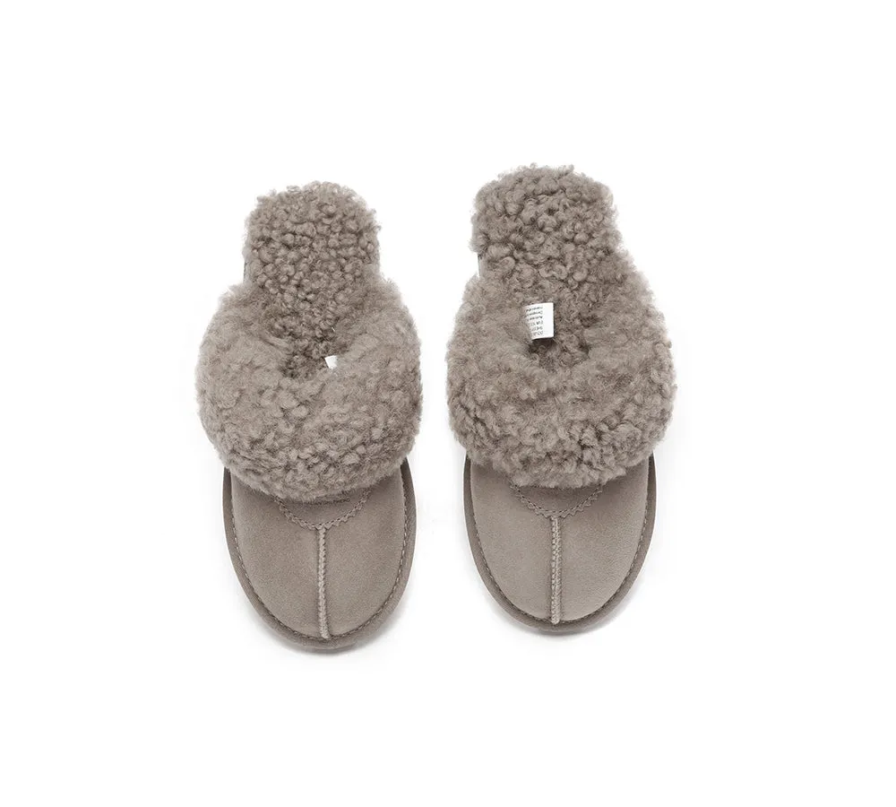 Double Faced Sheepskin Wool Slippers Waffle Curly