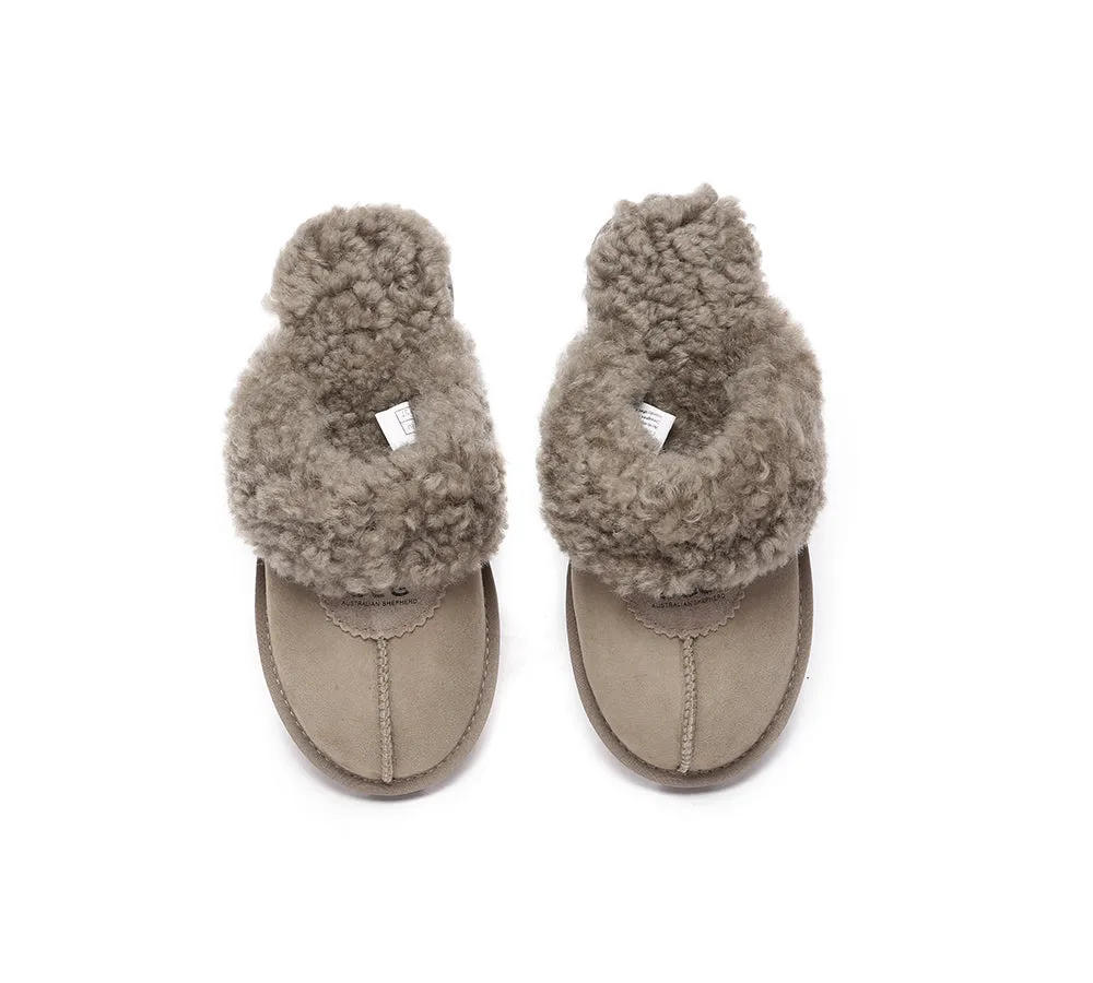 Double Faced Sheepskin Wool Slippers Waffle Curly