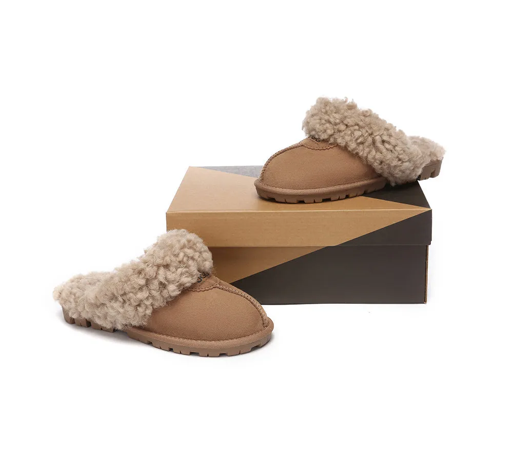 Double Faced Sheepskin Wool Slippers Waffle Curly
