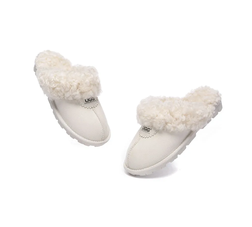 Double Faced Sheepskin Wool Slippers Waffle Curly