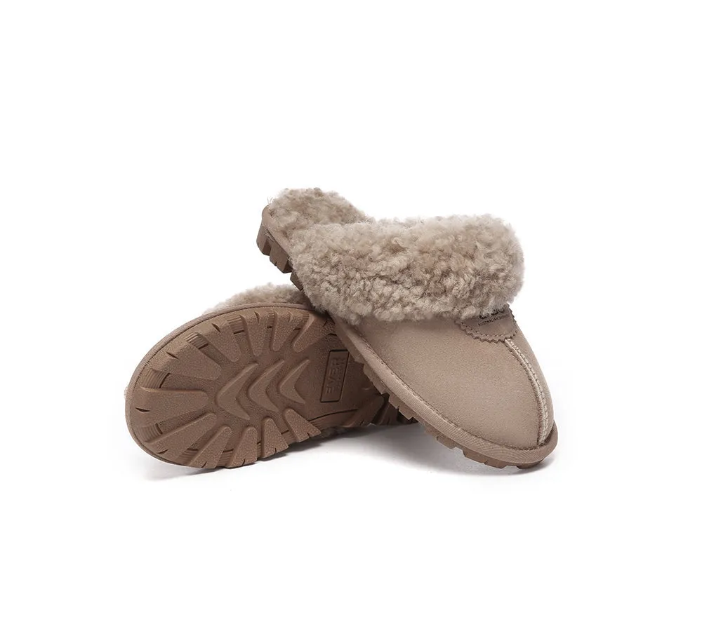 Double Faced Sheepskin Wool Slippers Waffle Curly