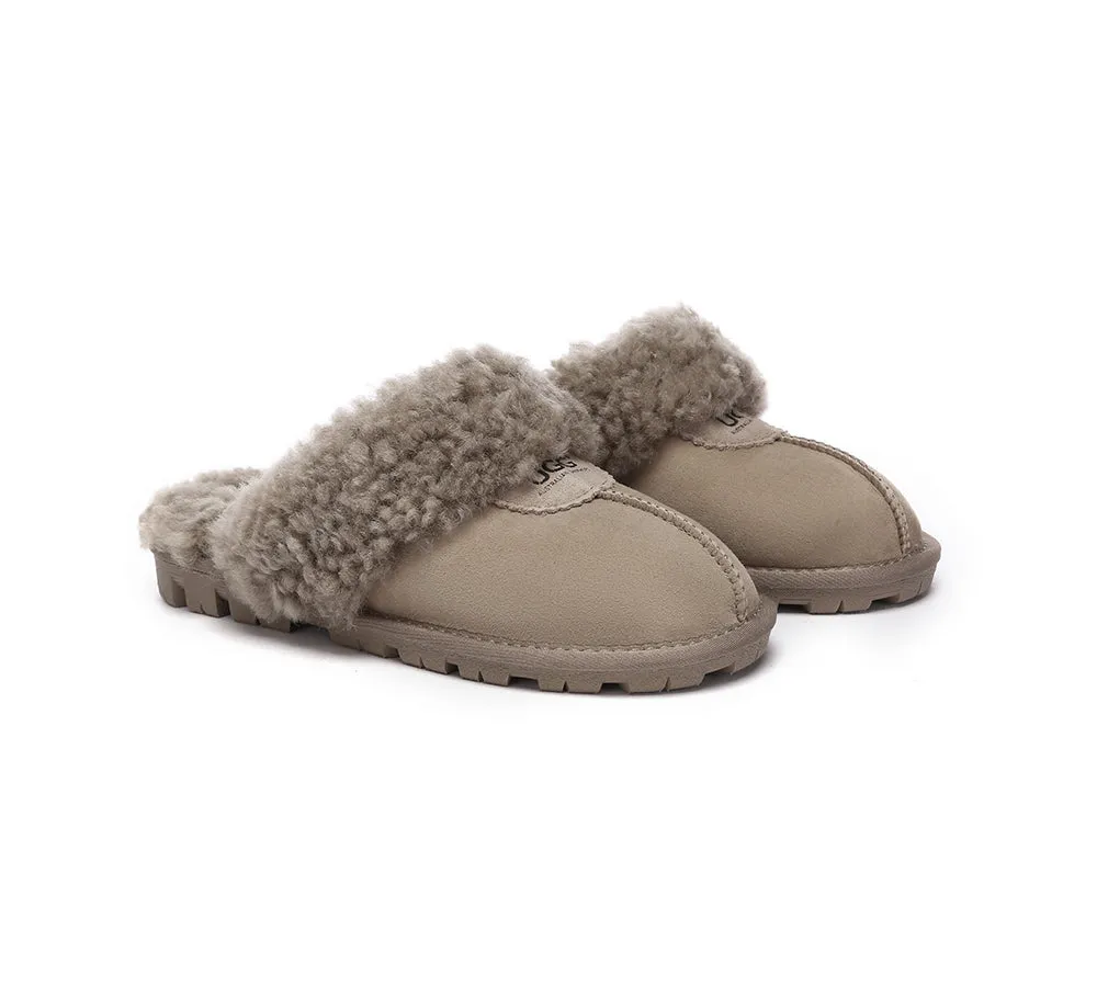 Double Faced Sheepskin Wool Slippers Waffle Curly
