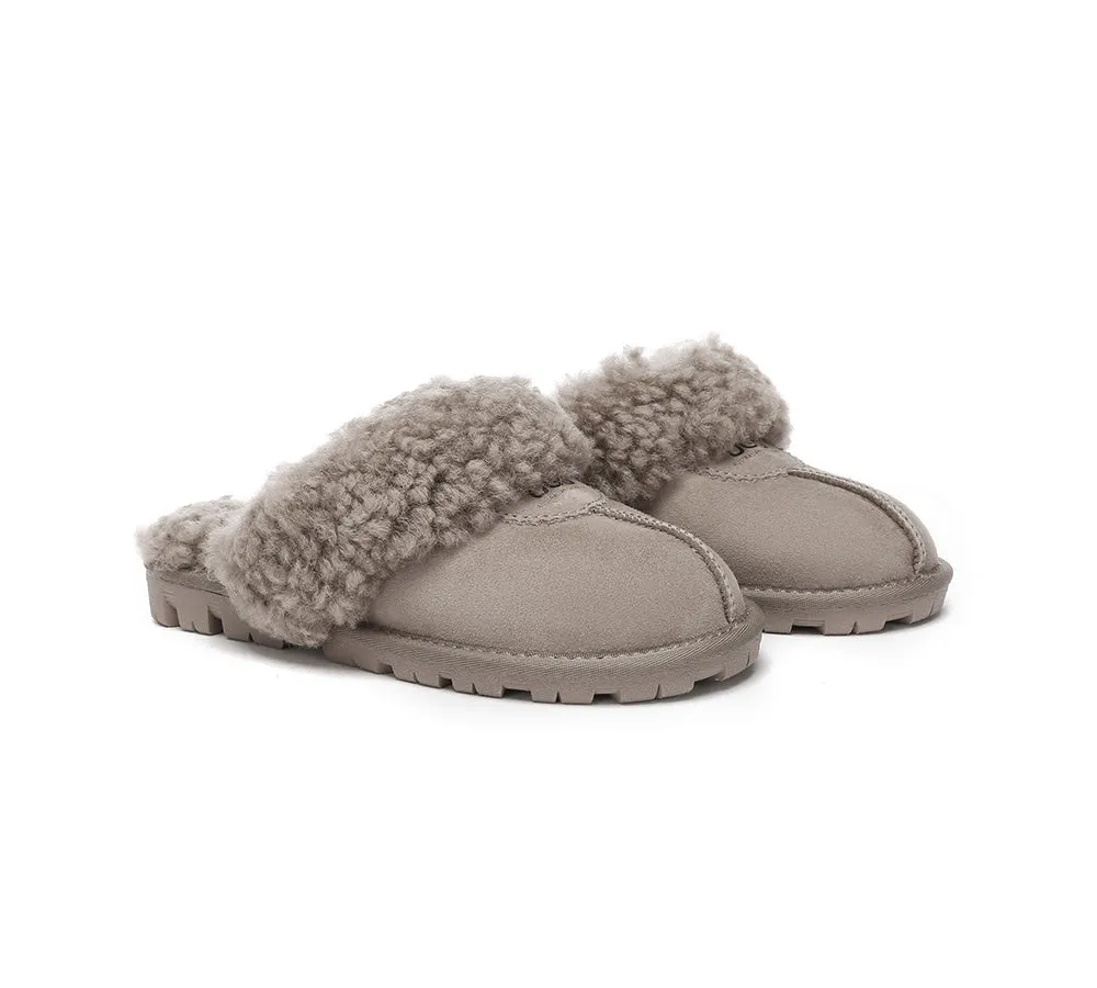 Double Faced Sheepskin Wool Slippers Waffle Curly