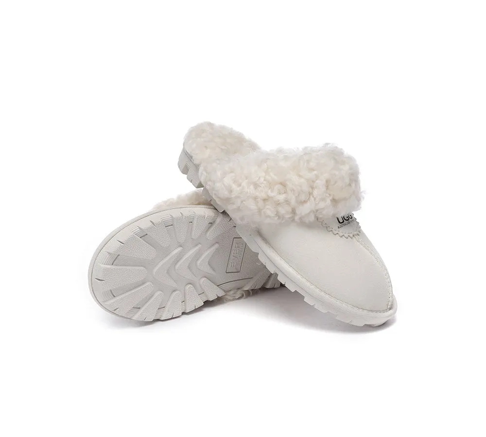 Double Faced Sheepskin Wool Slippers Waffle Curly