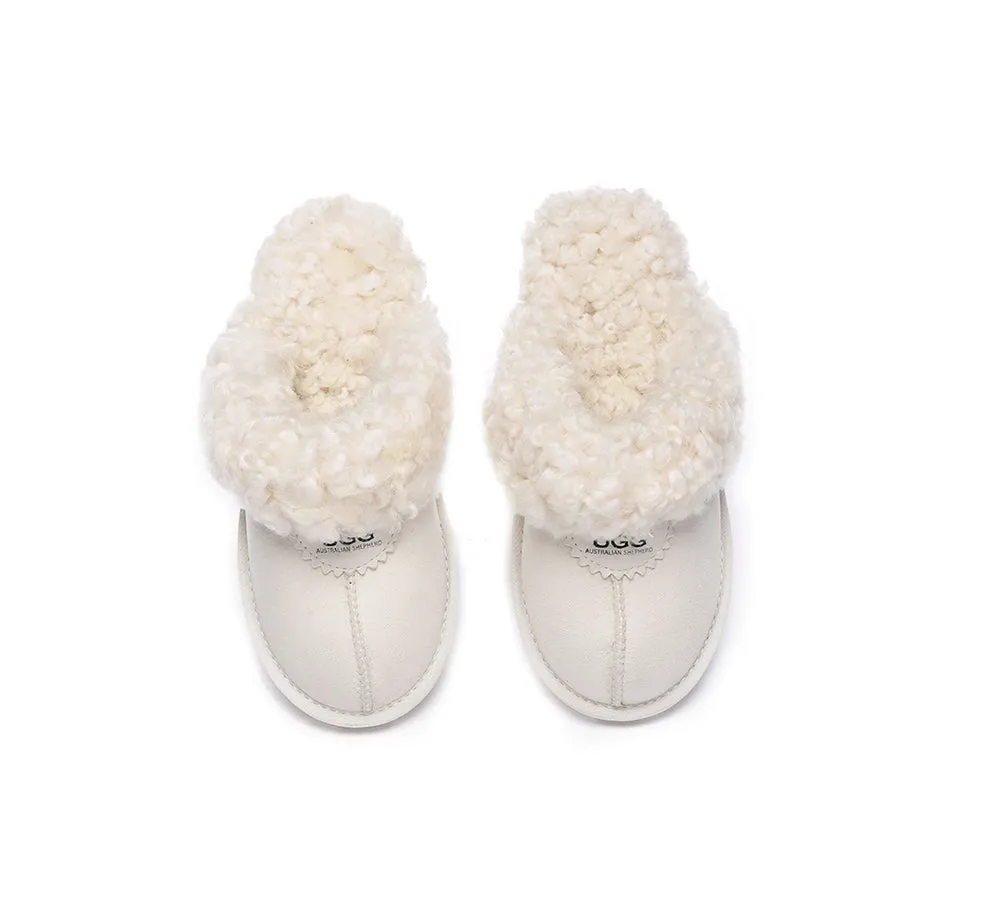 Double Faced Sheepskin Wool Slippers Waffle Curly