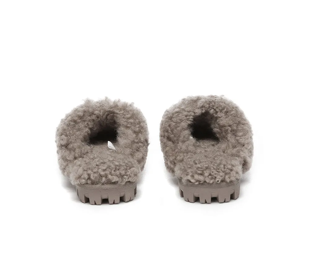 Double Faced Sheepskin Wool Slippers Waffle Curly