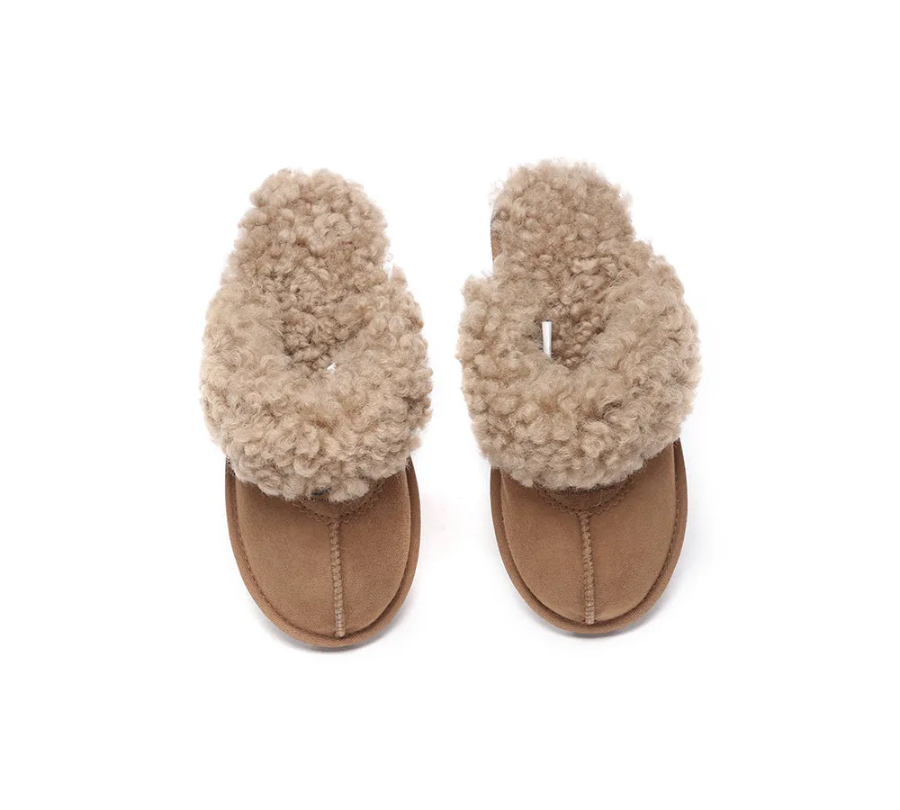 Double Faced Sheepskin Wool Slippers Waffle Curly