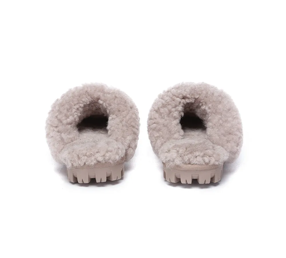 Double Faced Sheepskin Wool Slippers Waffle Curly