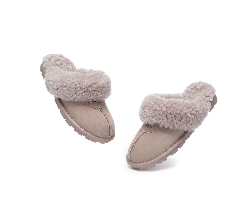 Double Faced Sheepskin Wool Slippers Waffle Curly