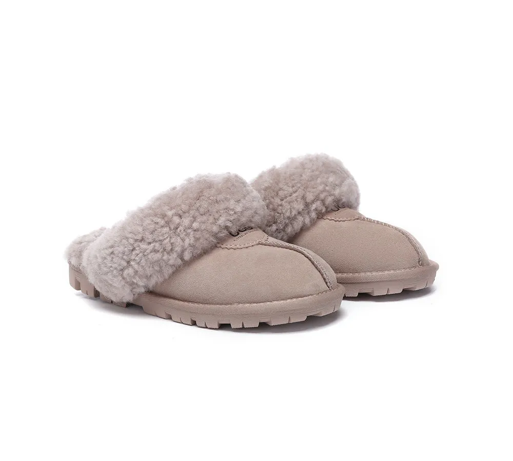 Double Faced Sheepskin Wool Slippers Waffle Curly
