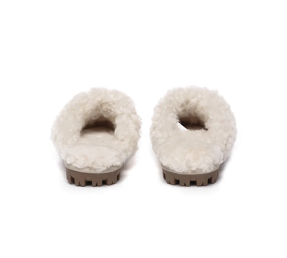Double Faced Sheepskin Wool Slippers Waffle Curly