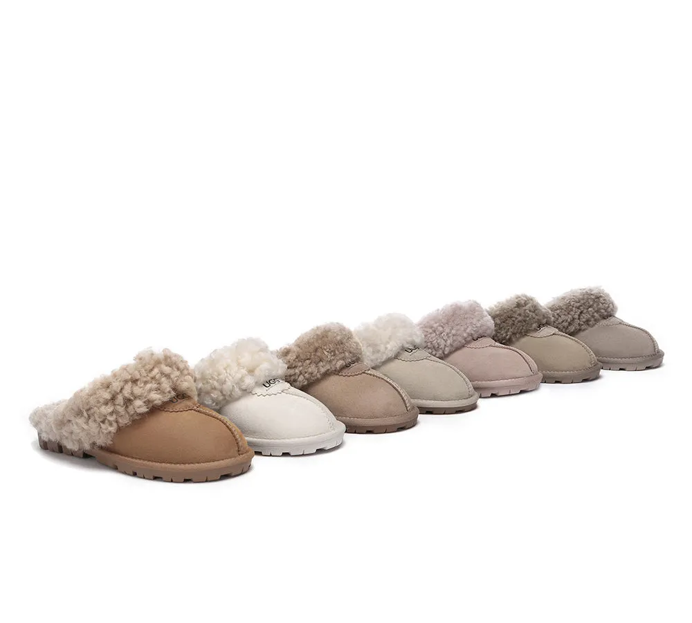 Double Faced Sheepskin Wool Slippers Waffle Curly