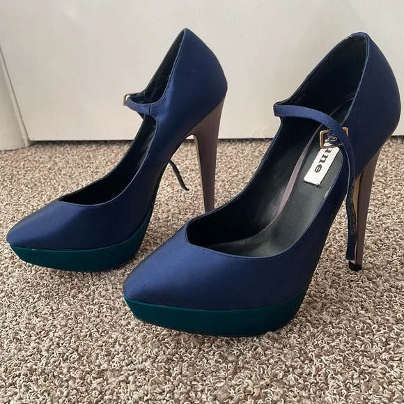 Dune Navy Heels with Teal Platforms