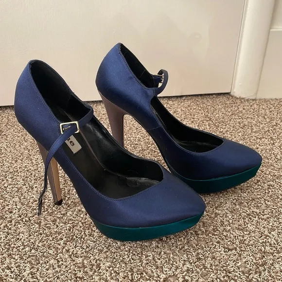 Dune Navy Heels with Teal Platforms