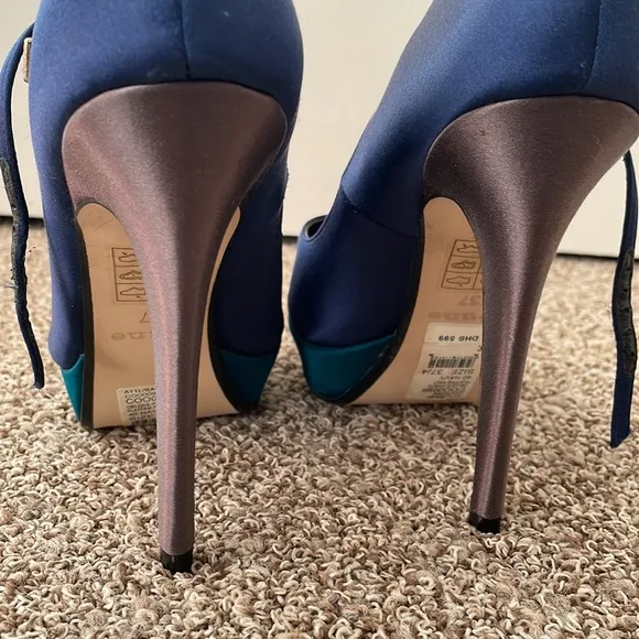 Dune Navy Heels with Teal Platforms