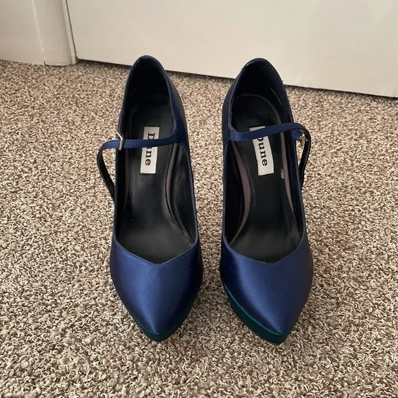 Dune Navy Heels with Teal Platforms