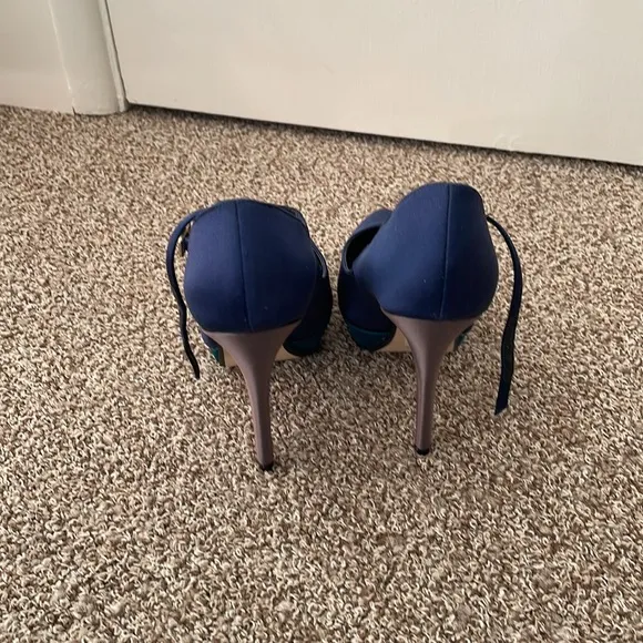 Dune Navy Heels with Teal Platforms