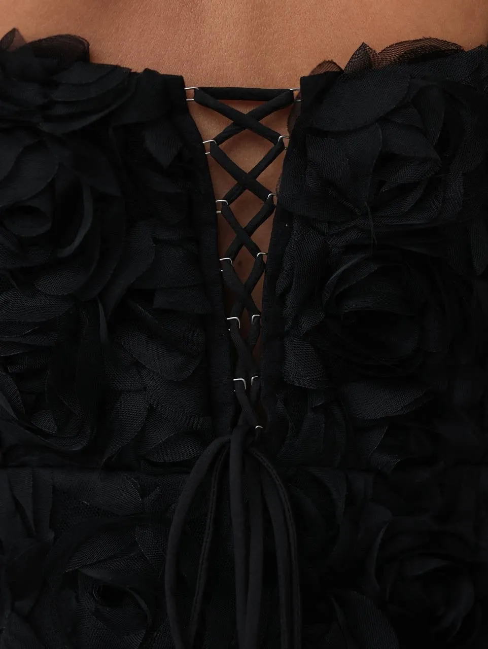 Elegant Rose Textured Black Mini Dress
