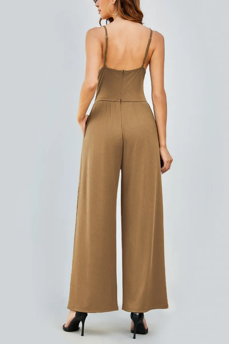 Elegant Spaghetti Straps Thin Waist Backless Wide Leg Jumpsuit