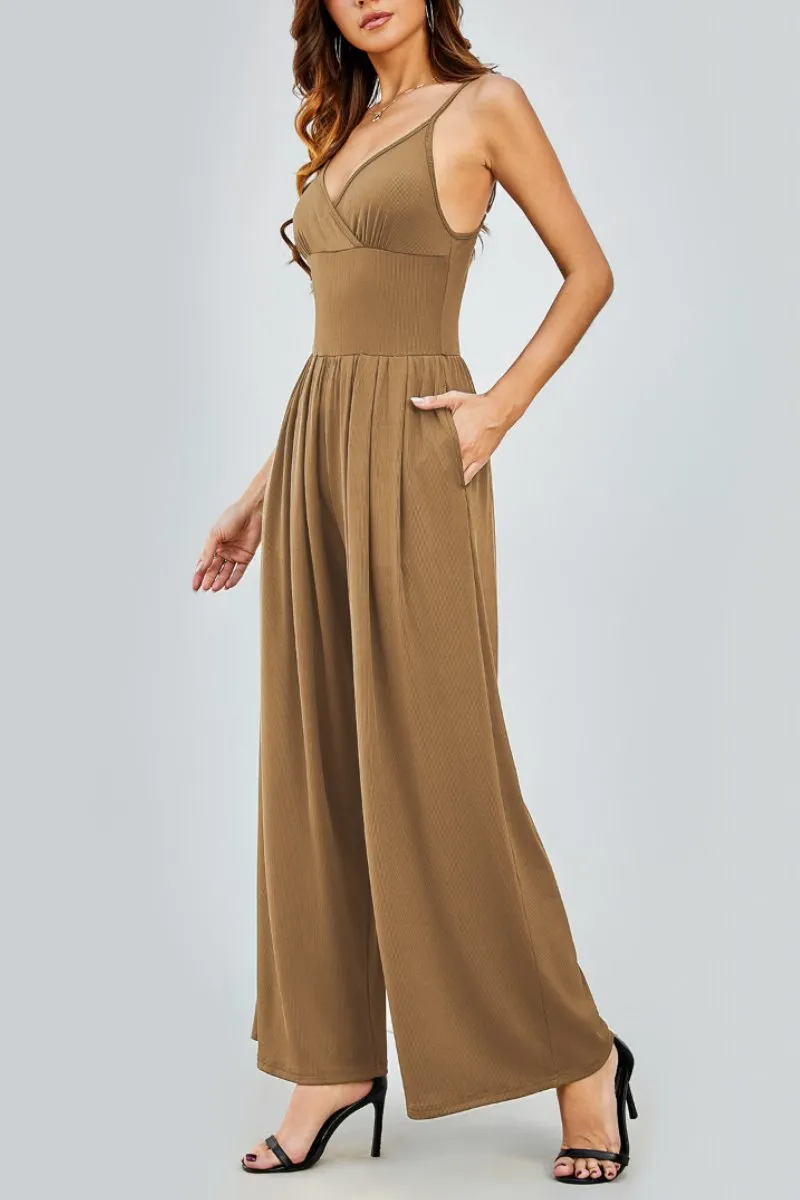 Elegant Spaghetti Straps Thin Waist Backless Wide Leg Jumpsuit