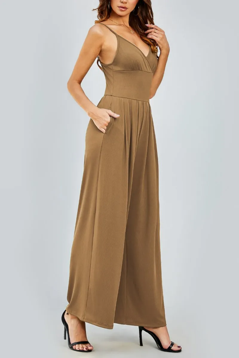 Elegant Spaghetti Straps Thin Waist Backless Wide Leg Jumpsuit
