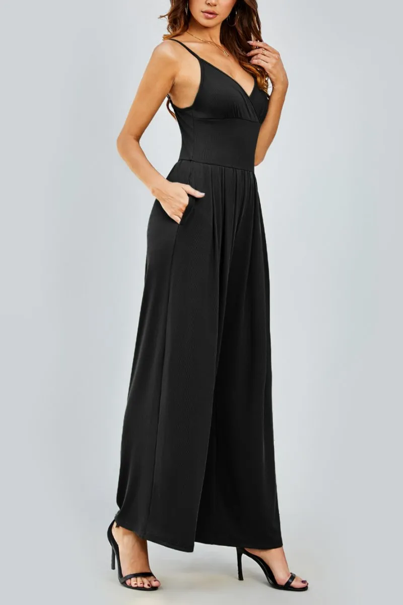 Elegant Spaghetti Straps Thin Waist Backless Wide Leg Jumpsuit
