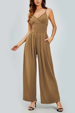 Elegant Spaghetti Straps Thin Waist Backless Wide Leg Jumpsuit